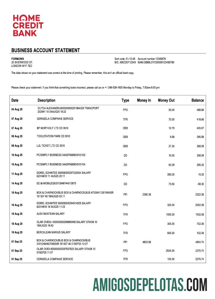 Baixável Rússia Home Credit Firm modelo de extrato de conta Word e PDF